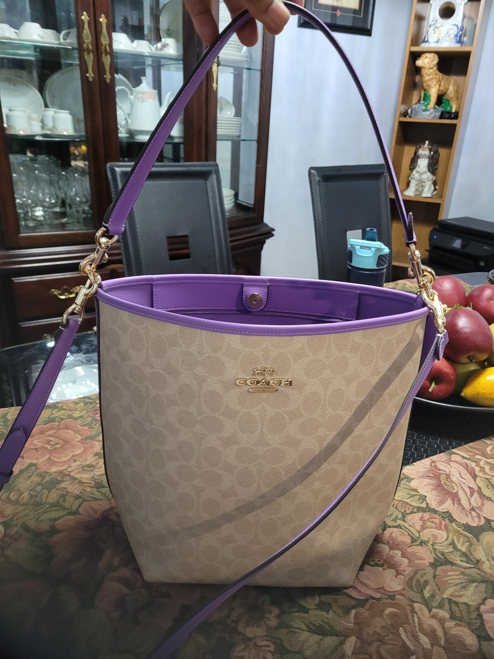 Coach Signature Canvas  Bag in Beige with Purple Trim